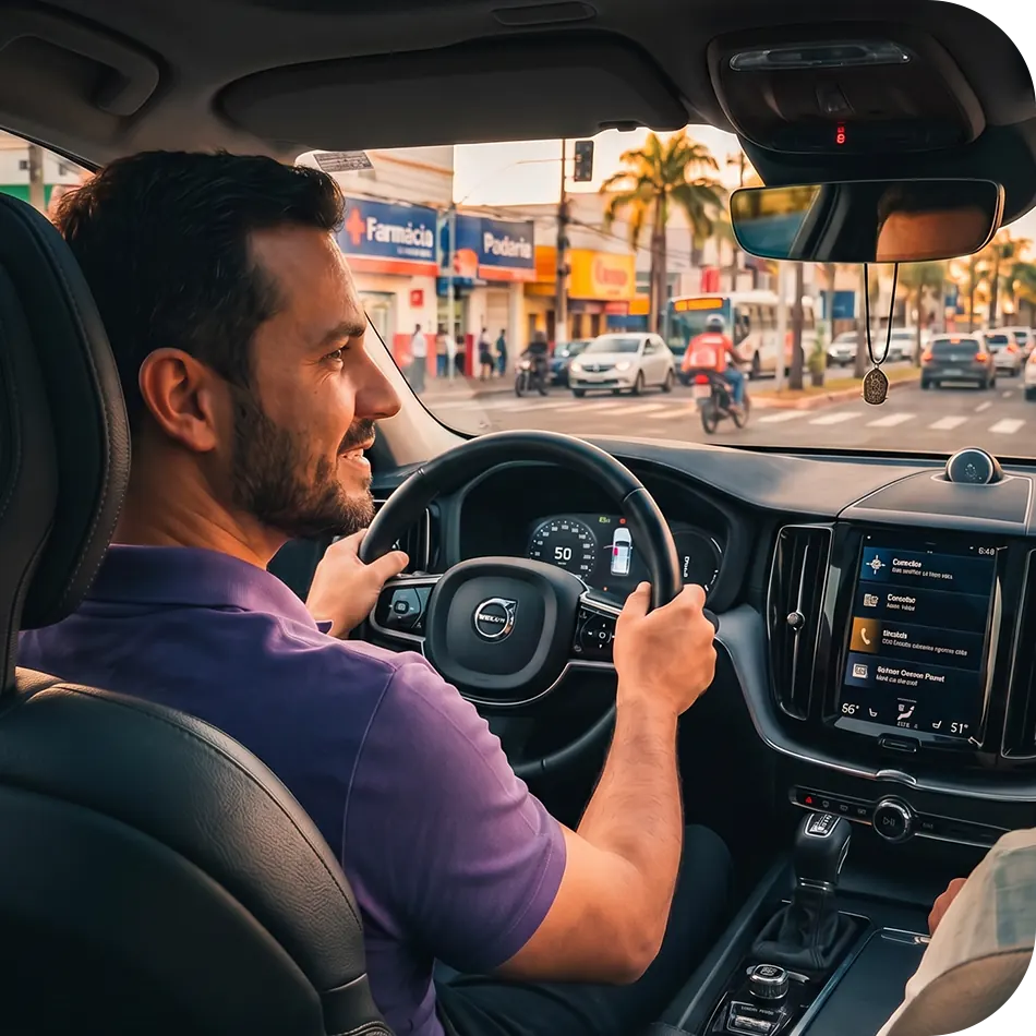 Motorista da BibCar dirigindo pela cidade